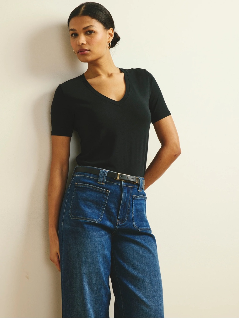 NWT Universal Standard V Rex Pima Cotton V-Neck T-Shirt Black Size Large (22-24)